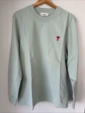 Ami Mint Green Crewneck with Red Heart Emblem